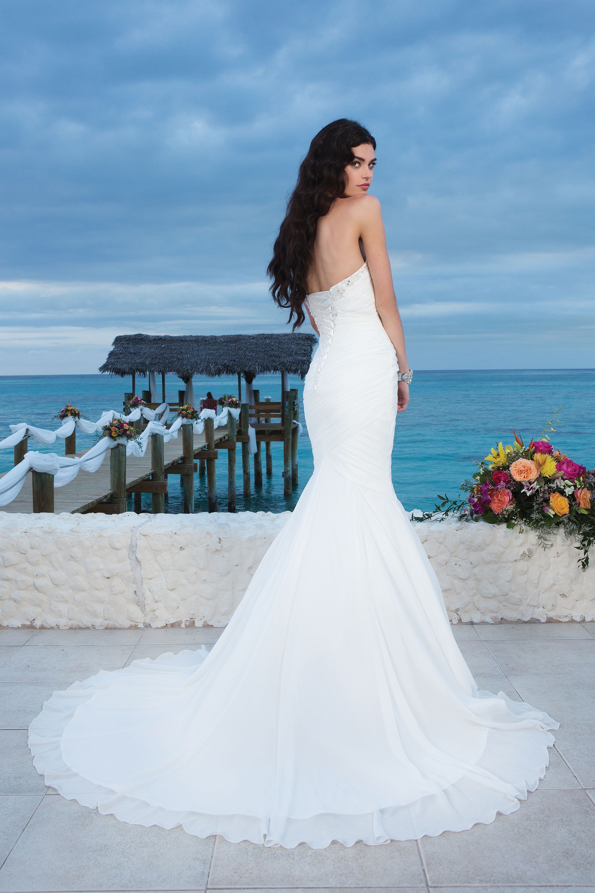 3780: Chiffon mermaid dress accentuated by a sweetheart neckline 