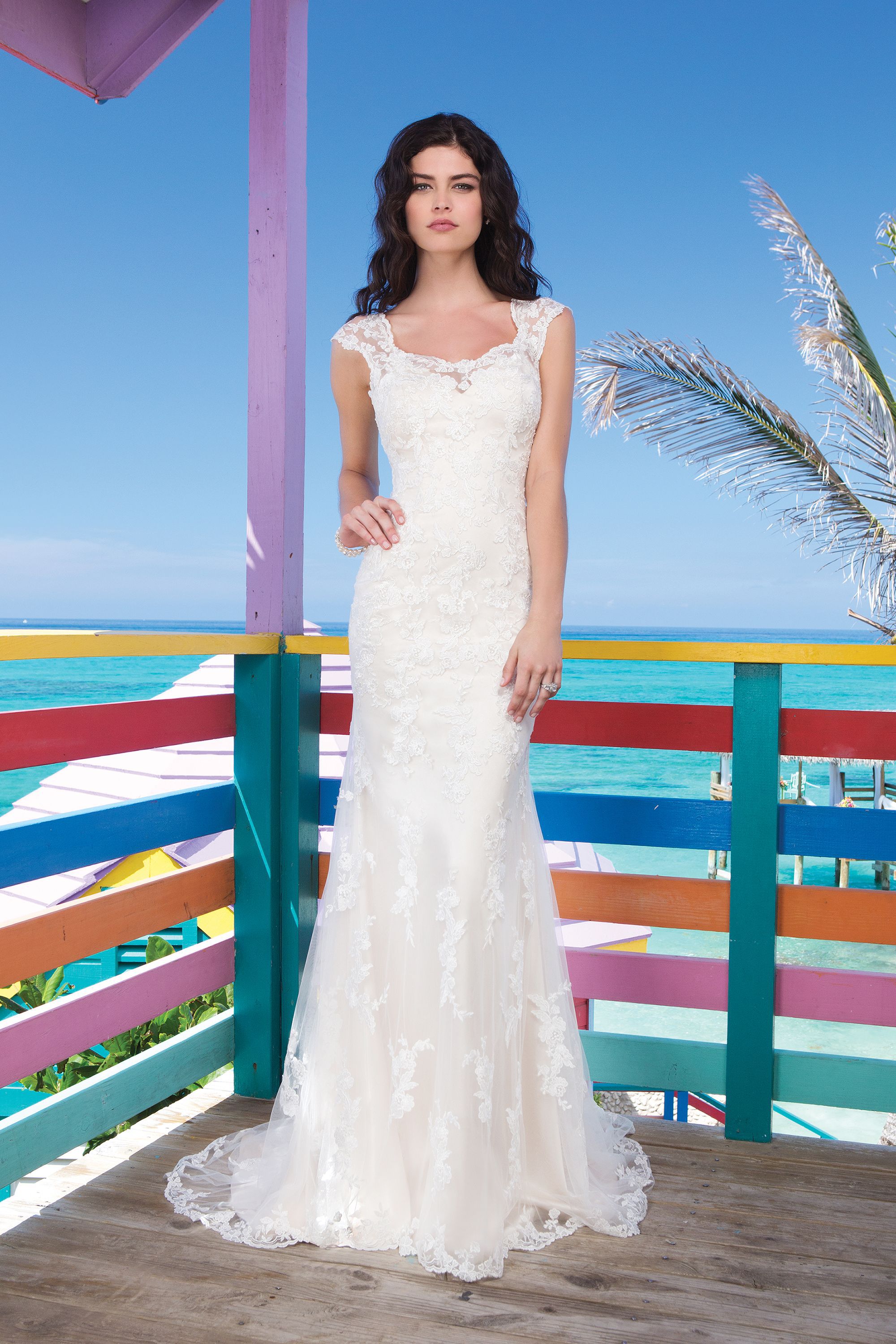 Sincerity Bridal Style 3785 Lace and Tulle Overlay on Charmeuse Slip Gown