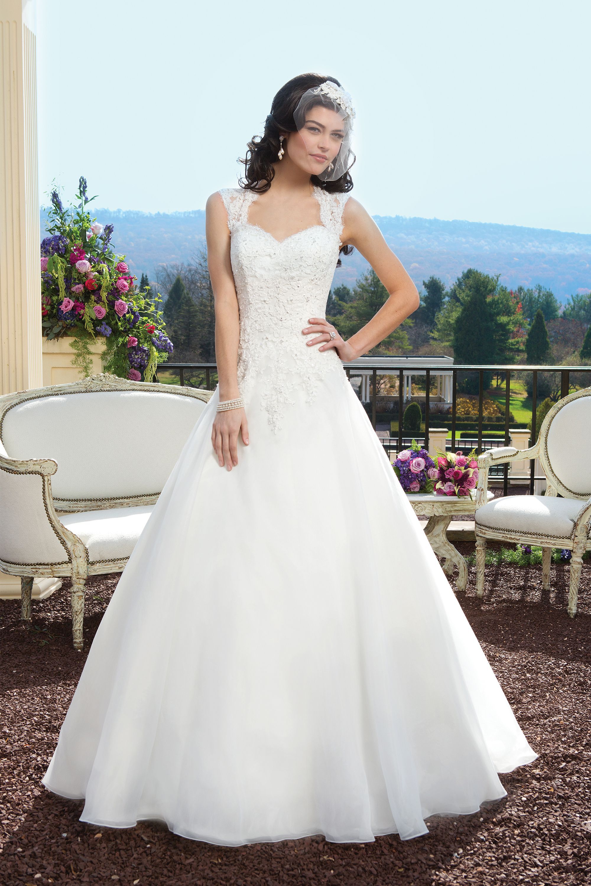 Sincerity Bridal Style 3809 Lace ball gown with a Queen Anne neckline