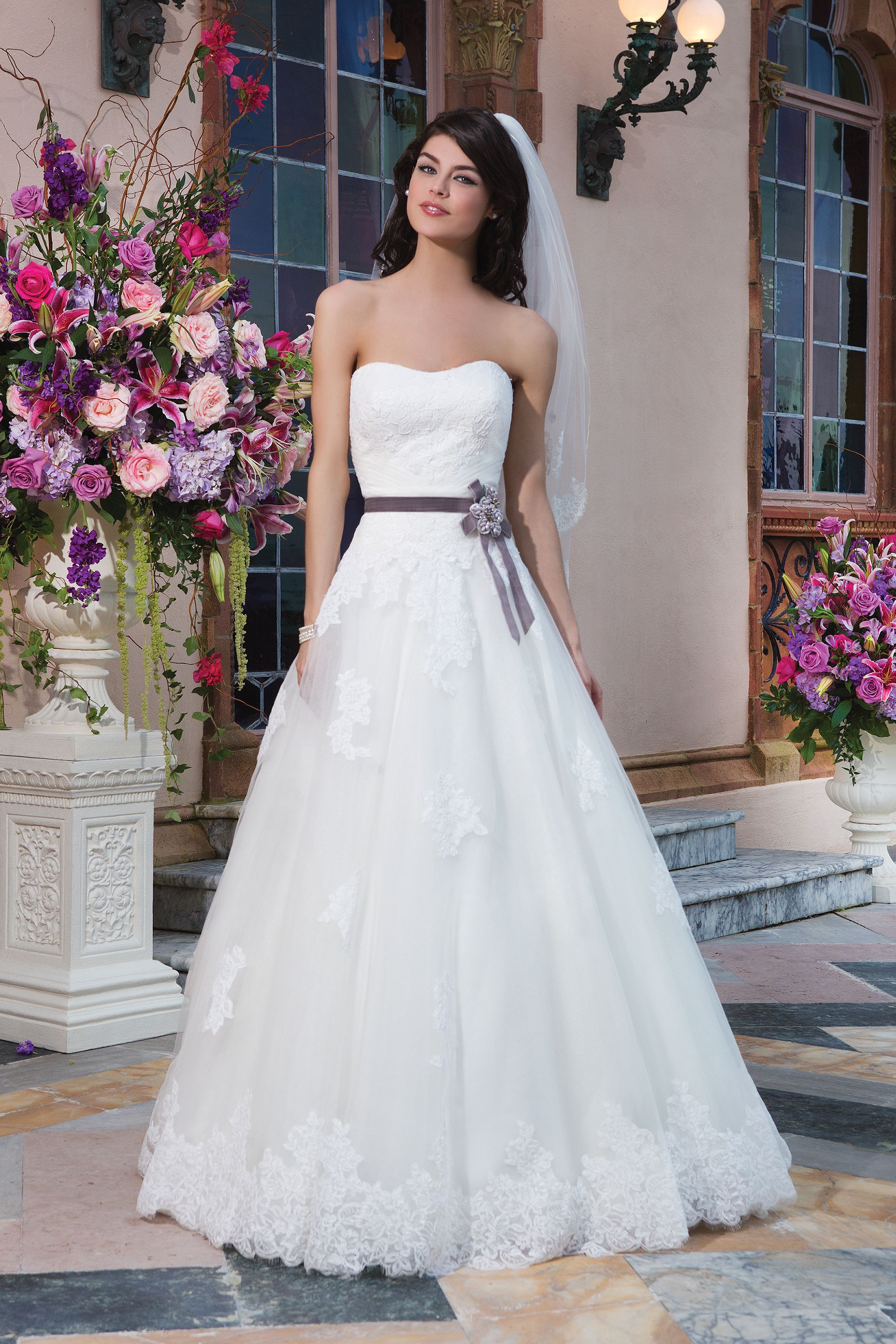 Sincerity Bridal Style 3832 Tulle; alencon lace ball gown complemented with a strapless neckline