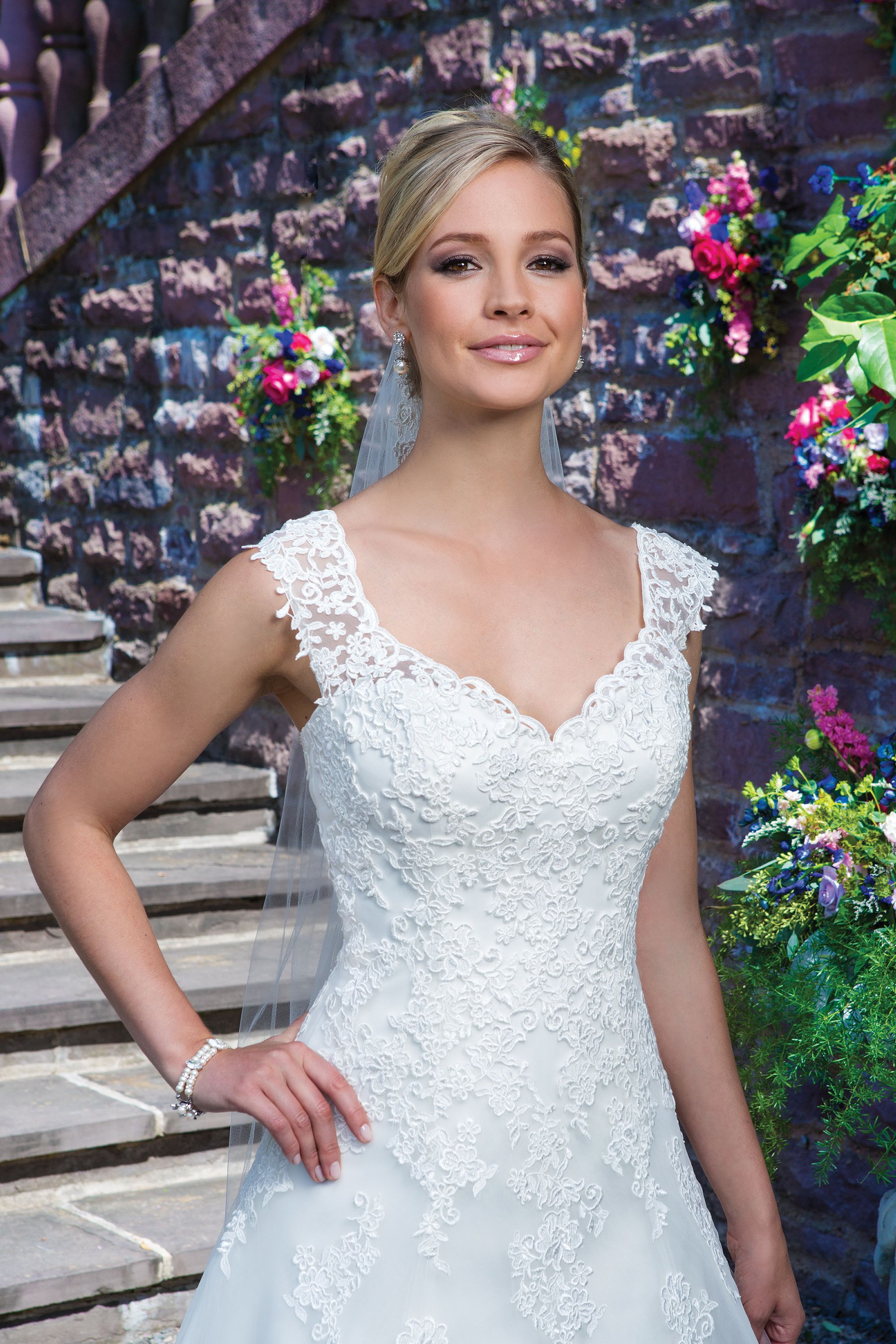 Sincerity Bridal Style 3863 Lace and Tulle A-Line Gown with V-Neck