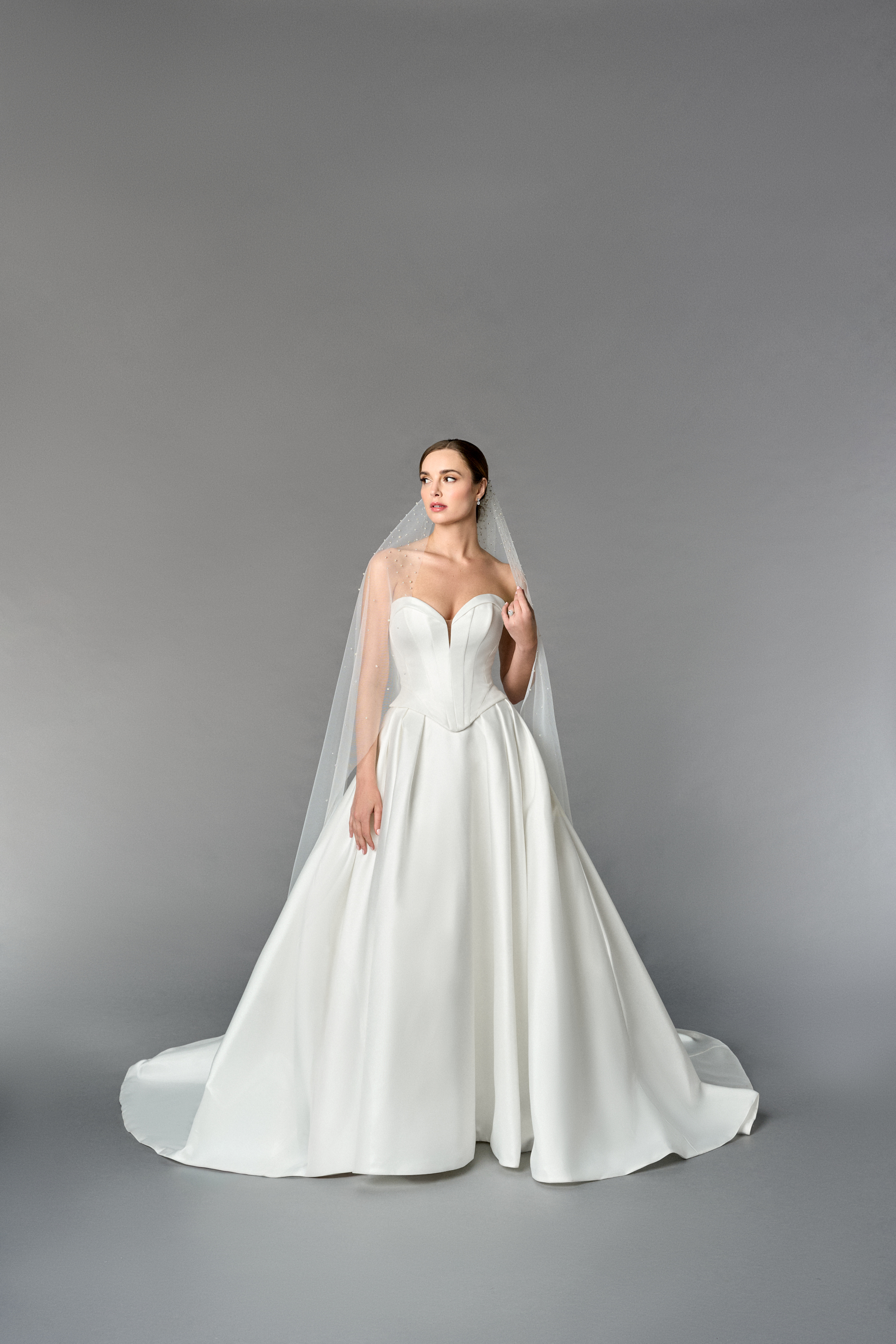Thanks & Goodluck Style TG1108L060 Waltz Length Tulle Veil with Scattered Graduate Pearls