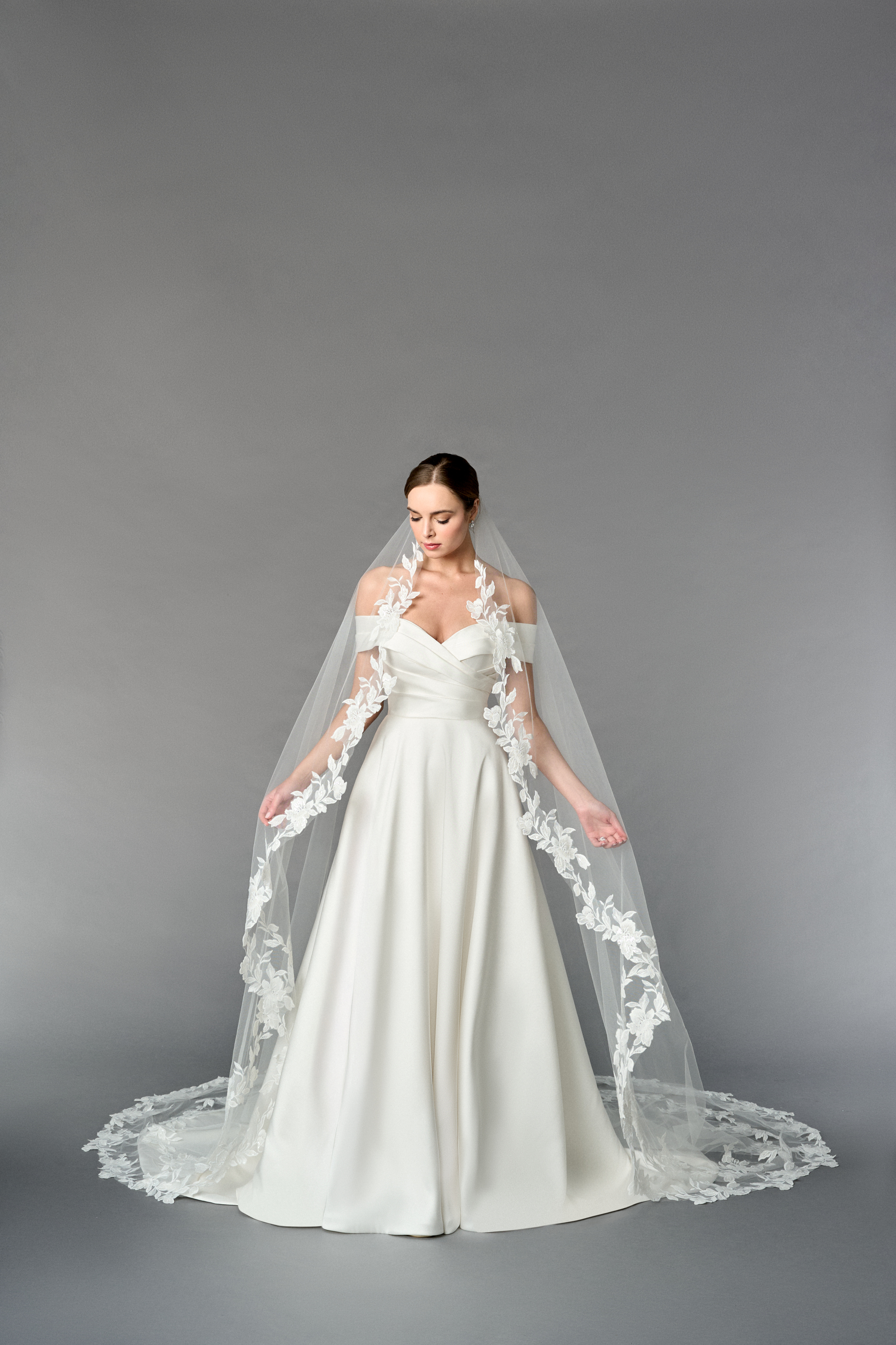Thanks & Goodluck Style TG1112L115 Cathedral Length Tulle Veil with Sparkling Sequined Lace Appliqués