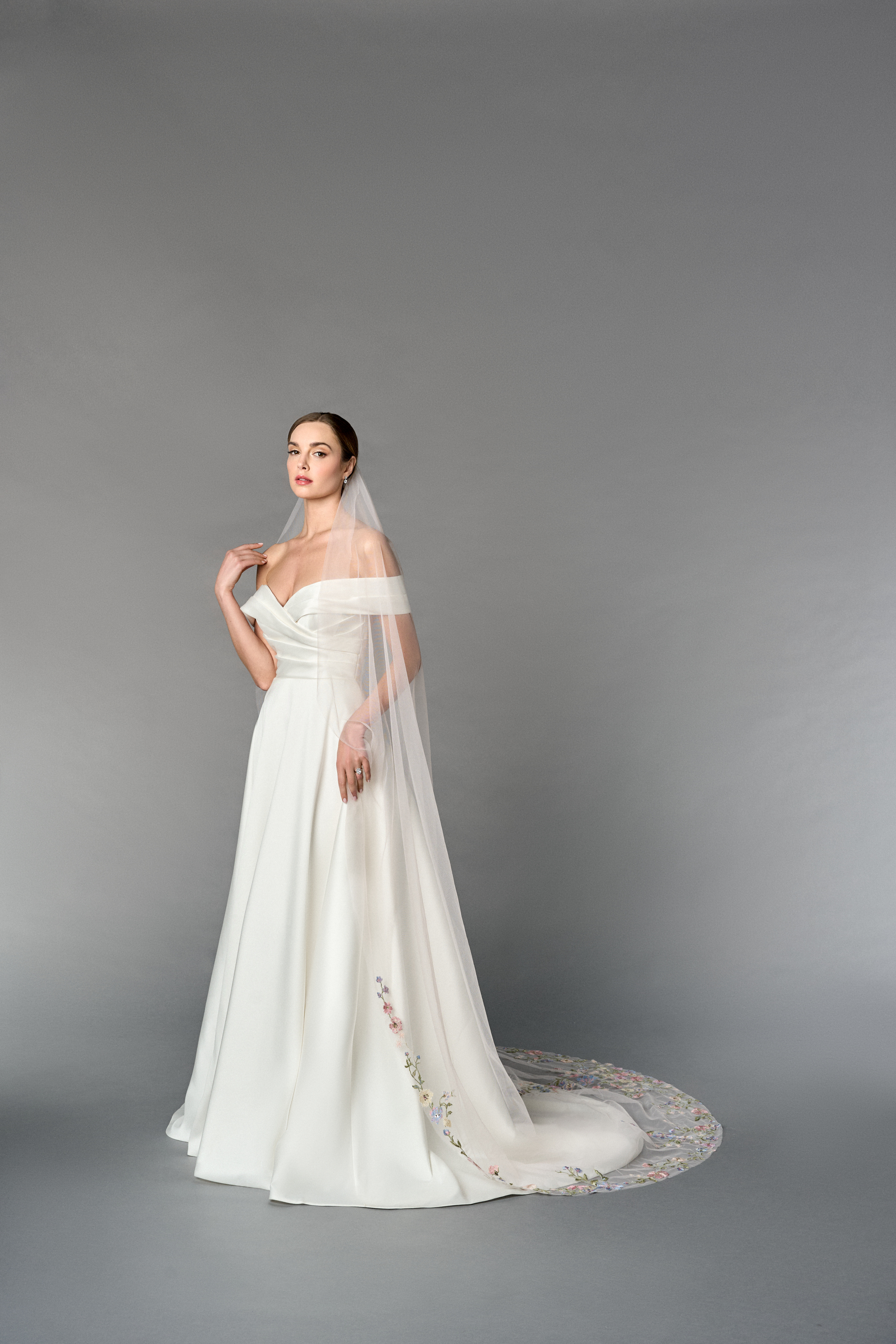 Thanks & Goodluck Style TG1114L110 Cathedral Length Veil with Sequined Colored Lace Embroidery