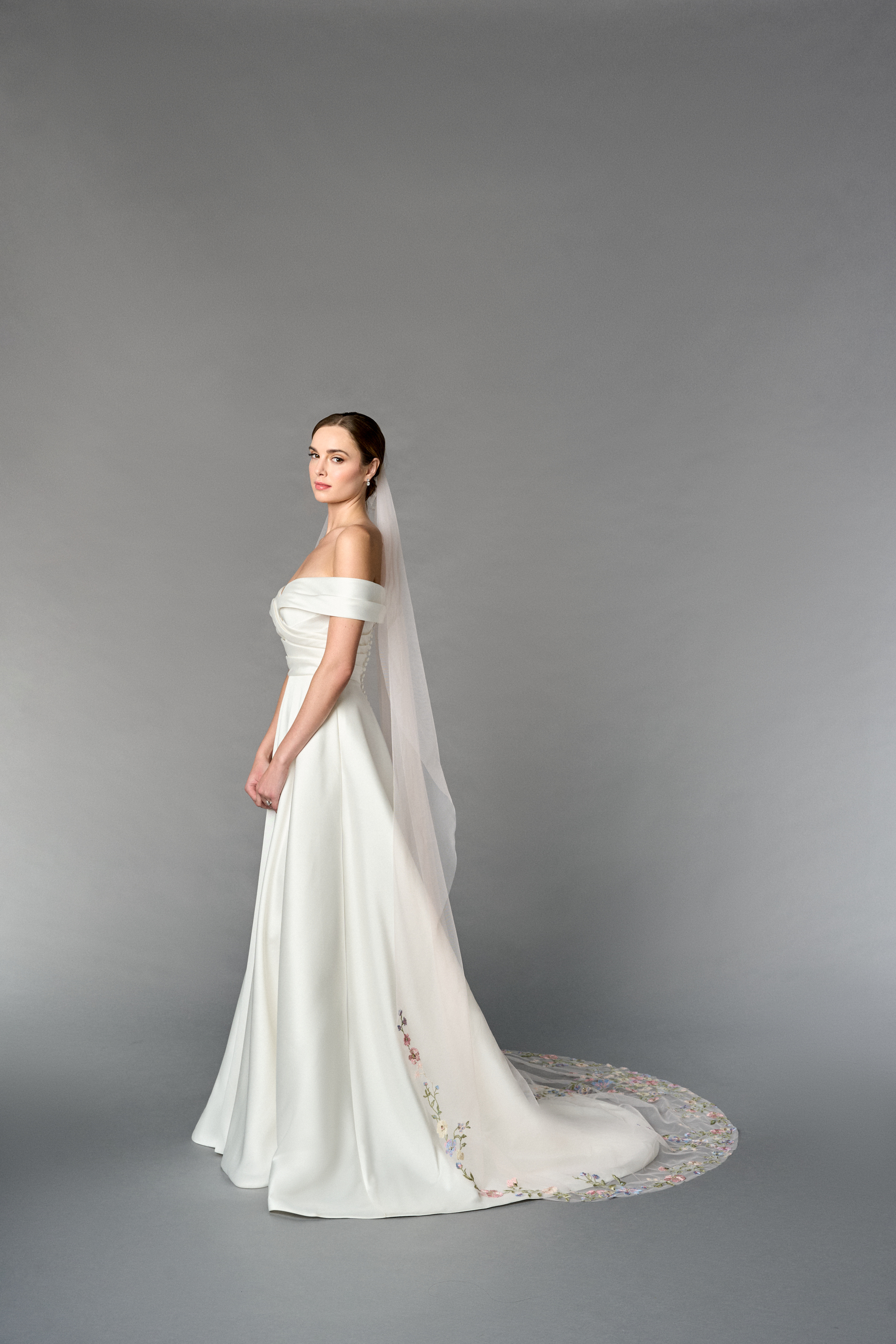 Thanks & Goodluck Style TG1114L110 Cathedral Length Veil with Sequined Colored Lace Embroidery