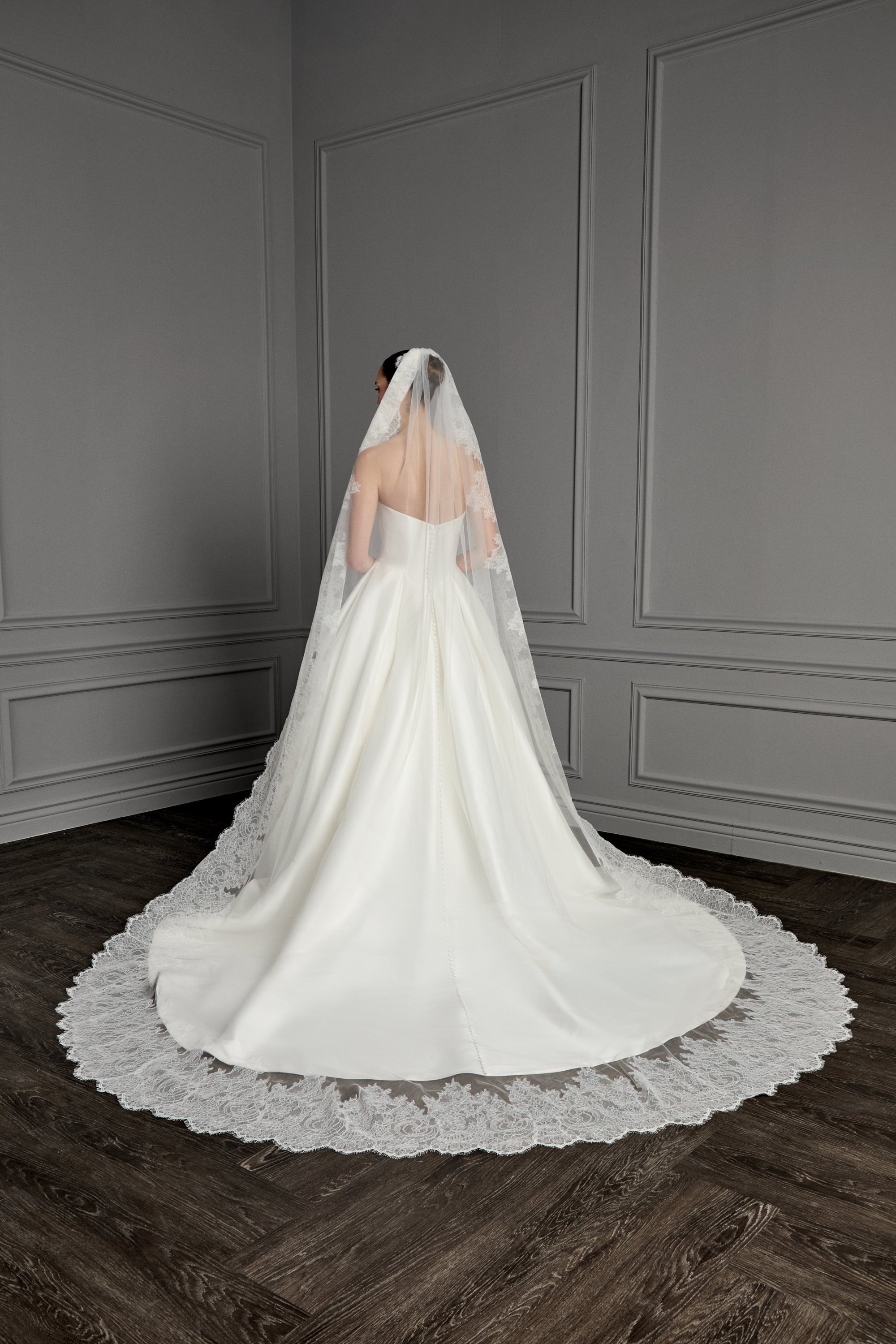 Thanks & Goodluck Style TG1162L130 Cathedral Length Tulle Veil with Wide Chantilly Lace Hem
