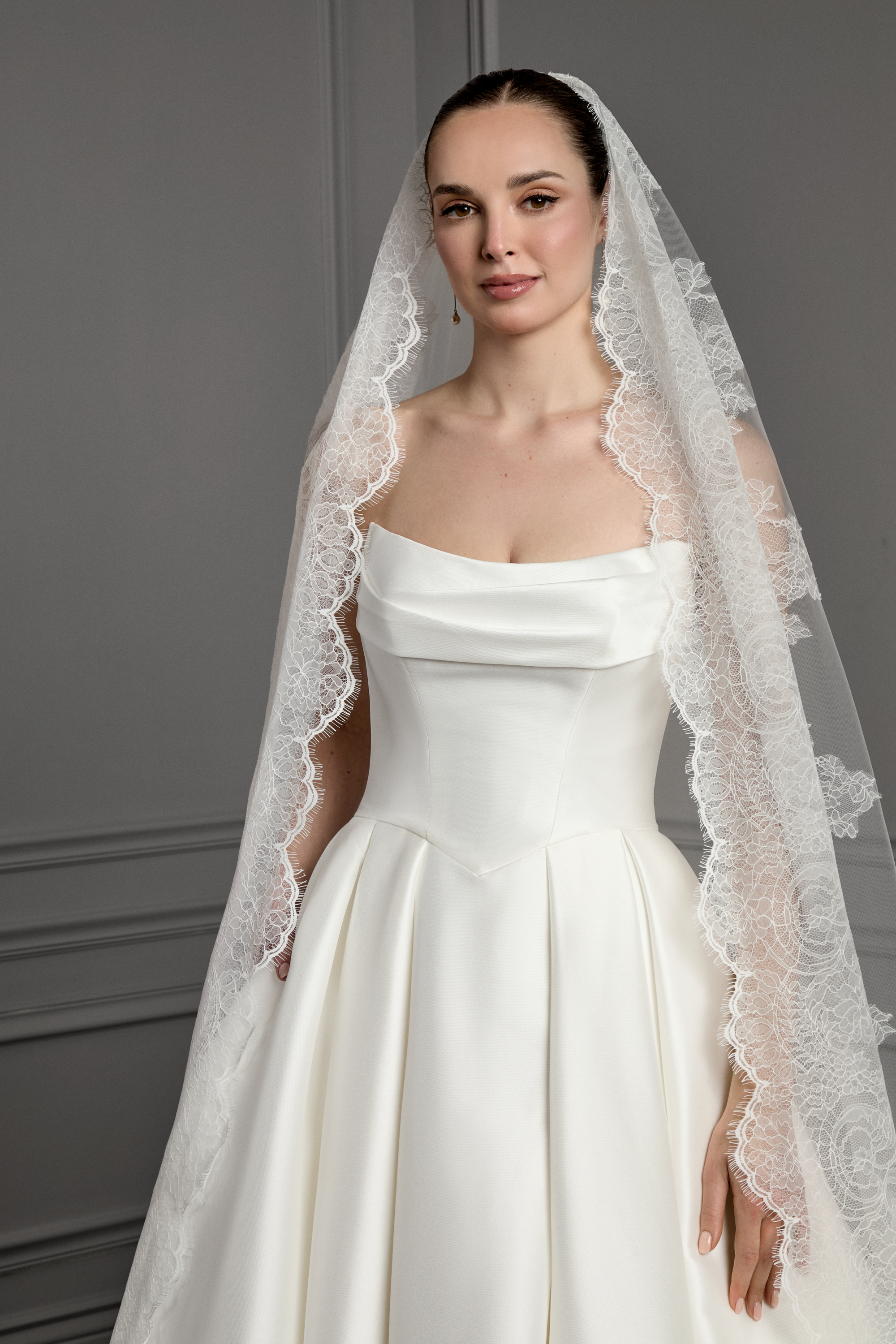 Thanks & Goodluck Style TG1162L130 Cathedral Length Tulle Veil with Wide Chantilly Lace Hem